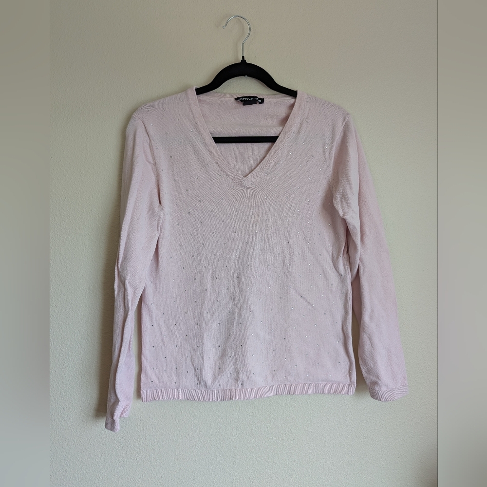 DKNY Light Pink Embellished Knit Top Size M
